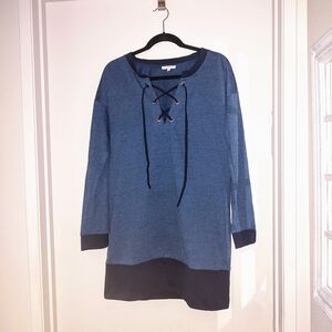 Blue Lace-Up Tunic Sweater